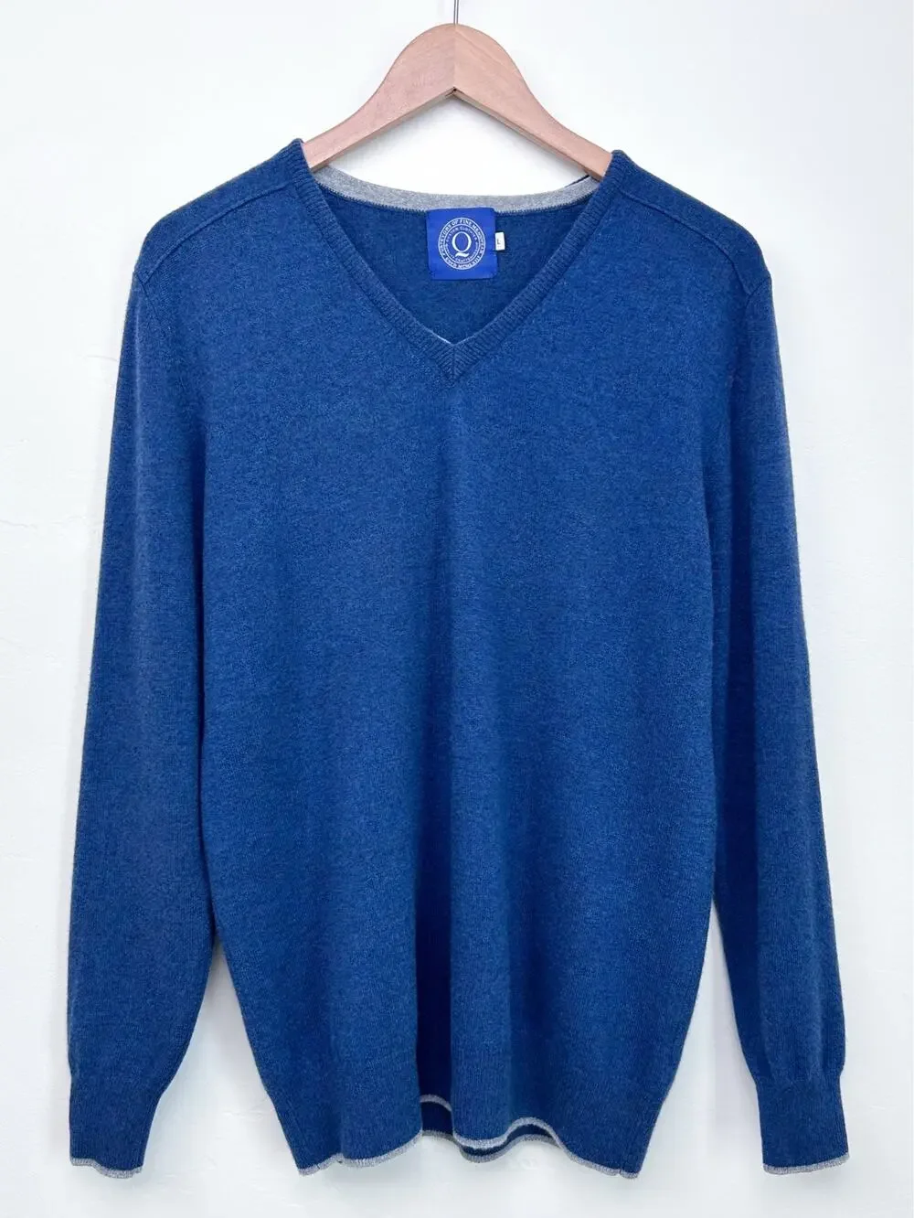 Purveyors Of Fine Menswear Q Clothier Wool Cashmere Blue V-Neck Sweater LARGE